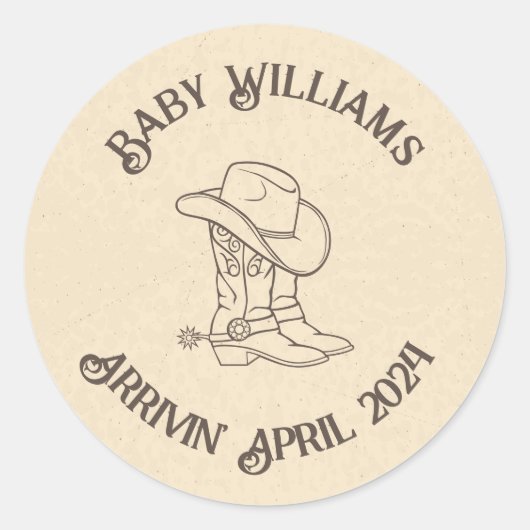 Western Cowboy Boots Pet Aangepast Baby shower Ronde Sticker (Voorkant)
