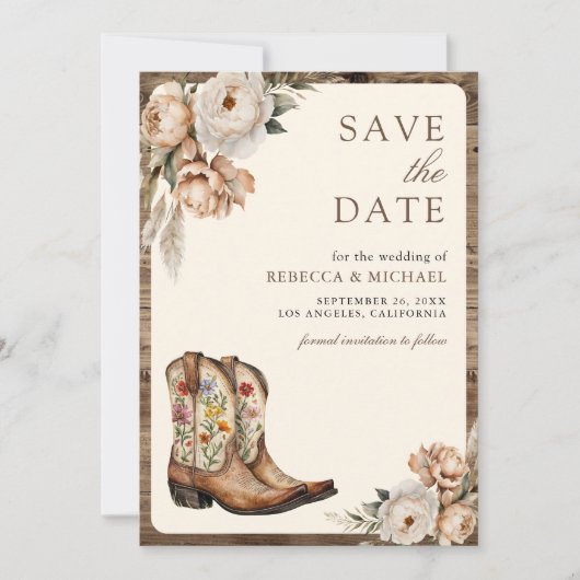 Western Cowboy Boots Photo QR Code Wedding Save The Date (Voorkant)