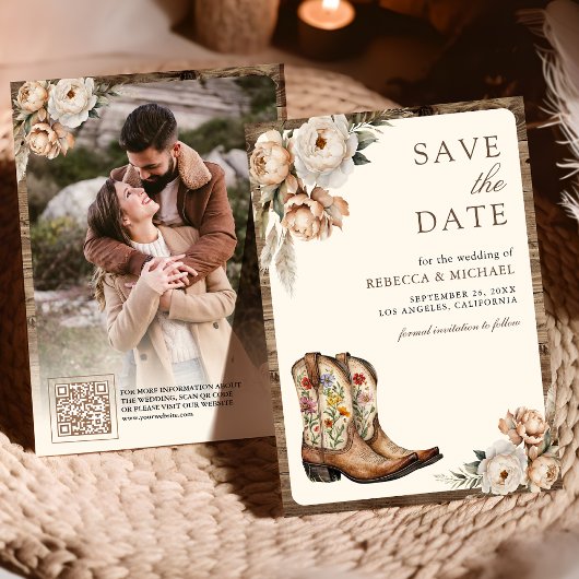 Western Cowboy Boots Photo QR Code Wedding Save The Date