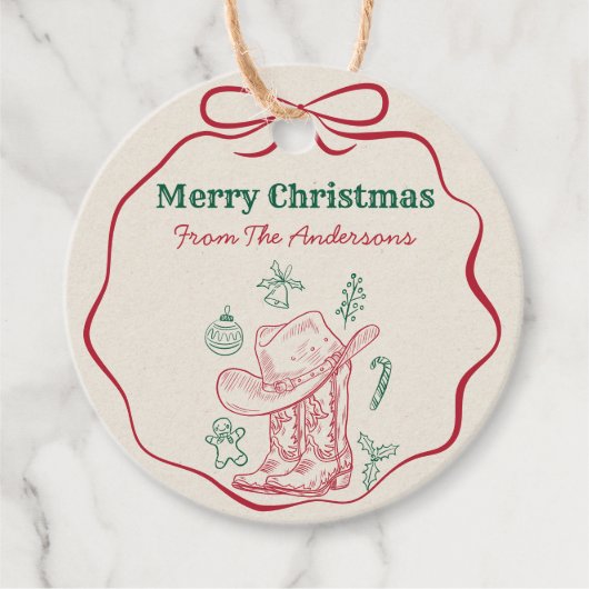 Western Cowboy Boots Retro Hand Drawn Ribbon Bow Bedankjes Labels (Voorkant)