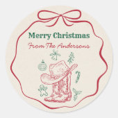 Western Cowboy Boots Retro Hand Drawn Ribbon Bow  Ronde Sticker (Voorkant)