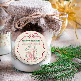 Western Cowboy Boots Retro Hand Drawn Ribbon Bow  Ronde Sticker