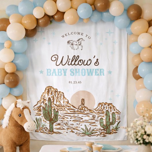 Western Cowboy Boy Baby Shower Backdrop Tapestry Wandkleed