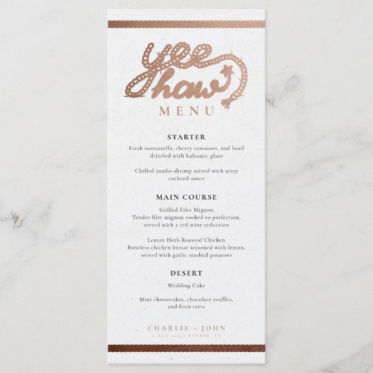 Western Cowboy Country Rustiek Trouwmenu Menu (Voorkant)