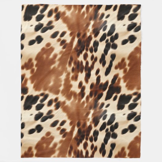 Western Cowboy Cream Bruin Zwart Koeienhuid Fleece Deken (Voorkant)
