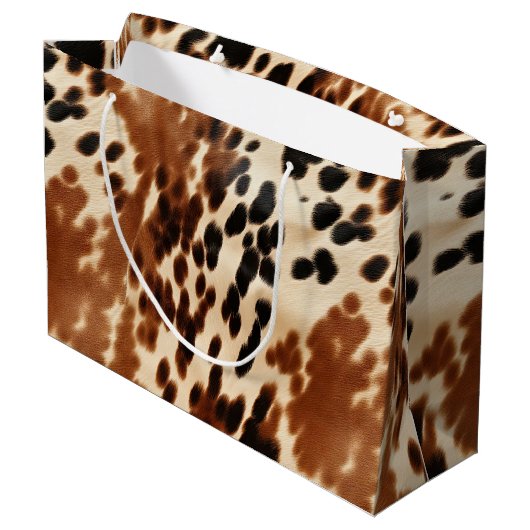 Western Cowboy Cream Bruin Zwart Koeienhuid Groot Cadeauzakje (Achterkant Gekanteld)