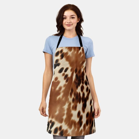 Western Cowboy Cream Bruin Zwart Koeienhuid Schort (Gedragen)