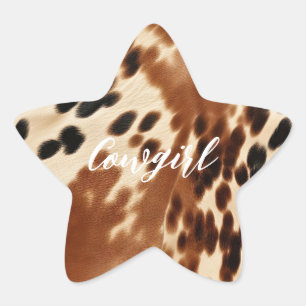 Western Cowboy Cream Bruin Zwart Koeienhuid Ster Sticker