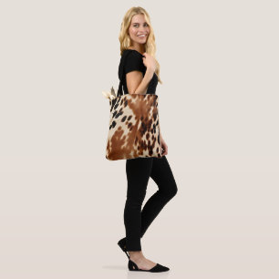 Western Cowboy Cream Bruin Zwart Koeienhuid Tote Bag