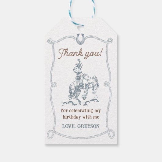  Western Cowboy Eerste Rodeo 1e Verjaardag Cadeaulabel (Achterkant)