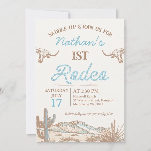  Western Cowboy Eerste Rodeo 1e Verjaardag Kaart (Voorkant)