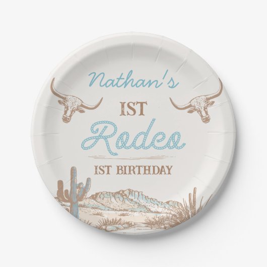  Western Cowboy Eerste Rodeo 1e Verjaardag Papieren Bordje (Voorkant)