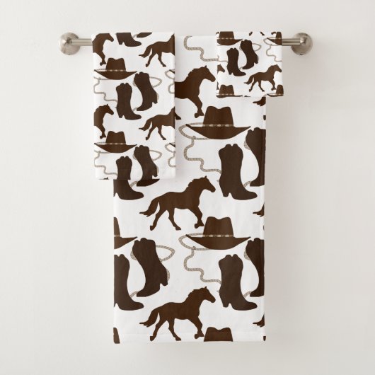 Western Cowboy Horse Pet en Boots Pattern White Bad Handdoek (Insitu)
