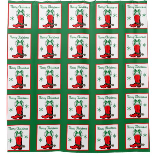 Western Cowboy Kerst Rood Laarsdouchegordijn Douchegordijn (Voorkant)