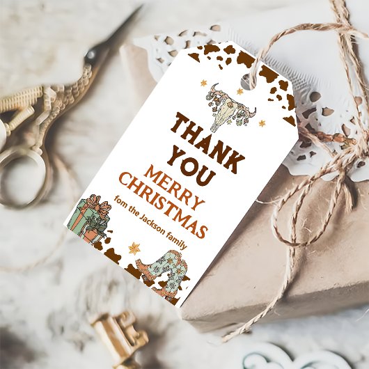 Western Cowboy Kerstfeest Dank je wel Favor Cadeaulabel