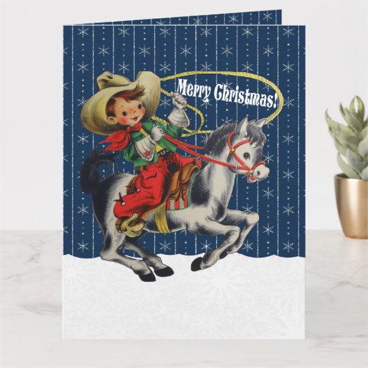  Western Cowboy Kind Horse Rope Christmas Kaart (Kleine Plant)