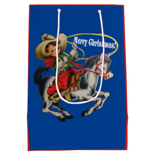  Western Cowboy Kind Horse Rope Christmas Medium Cadeauzakje (Achterkant)