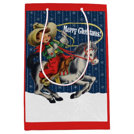  Western Cowboy Kind Horse Rope Christmas Medium Cadeauzakje (Voorkant)