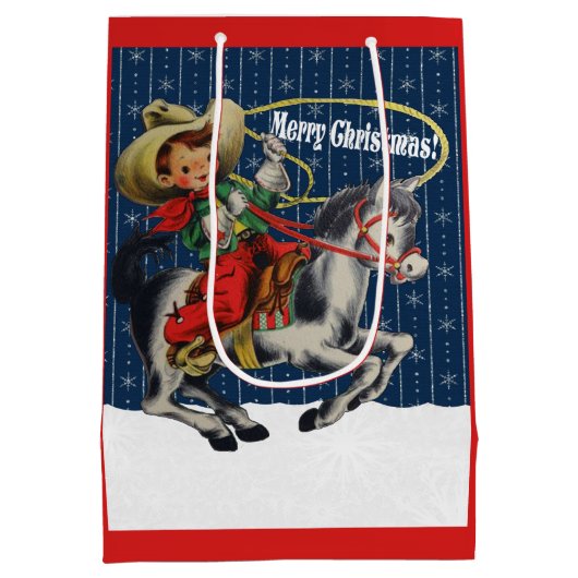  Western Cowboy Kind Horse Rope Christmas Medium Cadeauzakje (Achterkant)