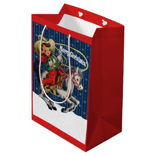  Western Cowboy Kind Horse Rope Christmas Medium Cadeauzakje (Achterkant Gekanteld)