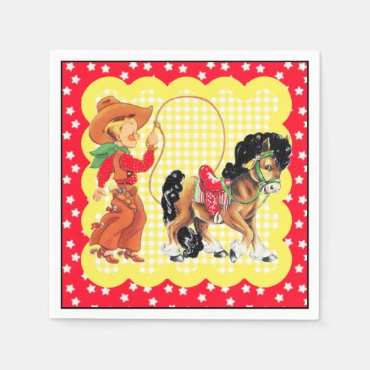 Western cowboy Kind met paard en touw feest Servet (Voorkant)