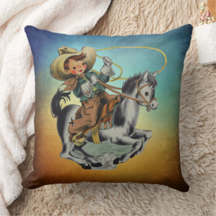 Western Cowboy Kind Op Paard Met Touw Kussen