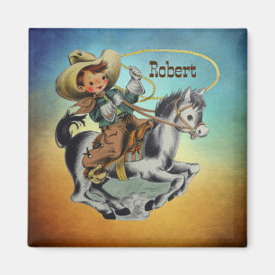 Western Cowboy Kind Op Paard Met Touw Magneet