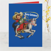 Western Cowboy Kind Paard en Touw Kerstmis Kaart (Gele Bloem)