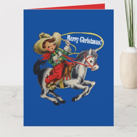 Western Cowboy Kind Paard en Touw Kerstmis Kaart (Voorkant)