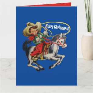  Western Cowboy Kind Paard en Touw Kerstmis Kaart