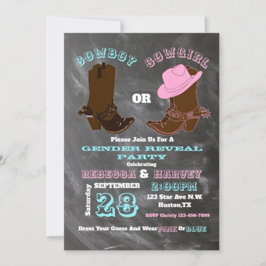 western cowboy of cowgirl gender reveal party kaart (Voorkant)