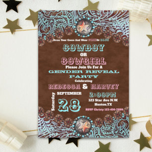 western cowboy of cowgirl gender reveal party kaart