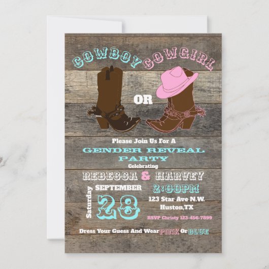 western cowboy of cowgirl gender reveal party kaart (Voorkant)
