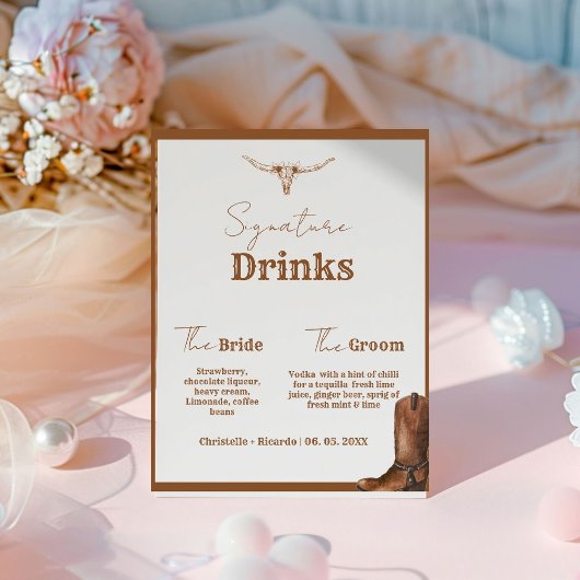 Western Cowboy paar handtekening drink bruiloft ba Reclamebord Met Voetstuk