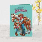 Western Cowboy Paard Kind Gelukkig Vaderdag 5 Kaart (Gele Bloem)
