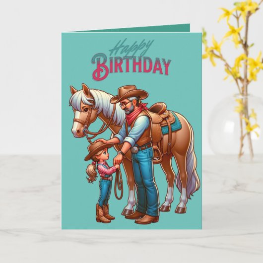 Western Cowboy Paard Kind Gelukkig Vaderdag 5 Kaart (Gele Bloem)