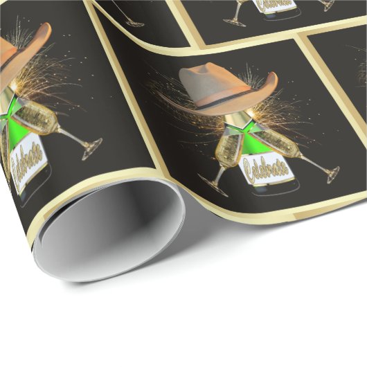 Western Cowboy Pet Champagne Vuurwerk vieren Cadeaupapier (Rol Hoek)