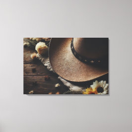 Western Cowboy Pet met bloemen Canvas Afdruk