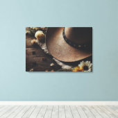 Western Cowboy Pet met bloemen Canvas Afdruk (Insitu (Houten vloer))