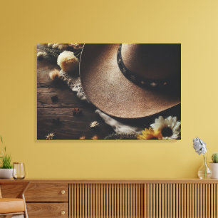 Western Cowboy Pet met bloemen Canvas Afdruk