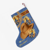 Western Cowboy Pet Touw Faux Denim Leather Kleine Kerstsok (Achterkant (Hangend))