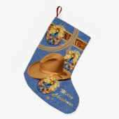Western Cowboy Pet Touw Faux Denim Leather Kleine Kerstsok (Voorkant (Hangend))