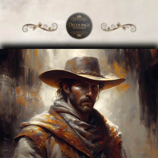 Western Cowboy Portrait Art Decoupage Tissuepapier