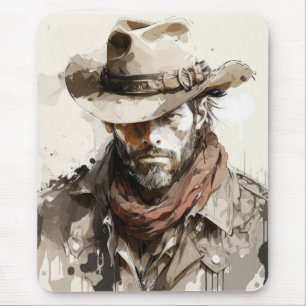 Western Cowboy Portret Schilderen Historische Paar Muismat