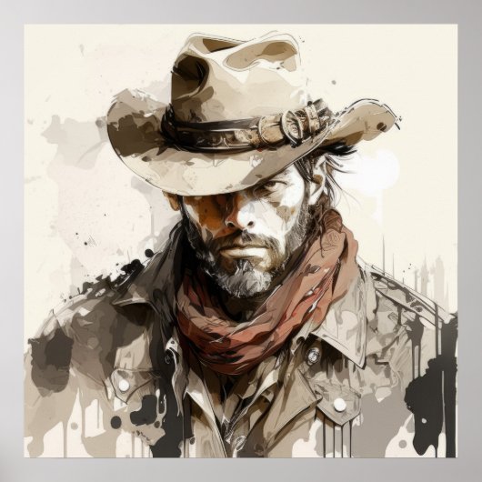 Western Cowboy Portret Schilderen Historische Paar Poster (Voorkant)