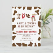 Western Cowboy Red Baby shower Invitation Kaart (Staand voorkant)