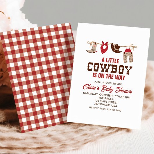Western Cowboy Red Baby shower Invitation Kaart