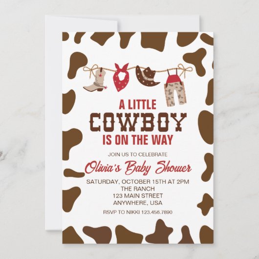 Western Cowboy Red Baby shower Invitation Kaart (Voorkant)