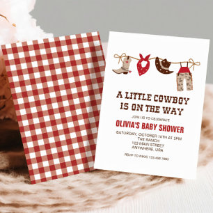 Western Cowboy Red Baby shower Kaart