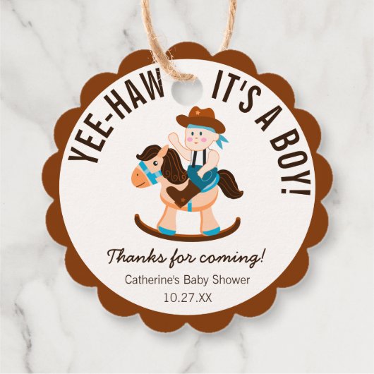 Western Cowboy Rocking Horse Boy Baby shower Bedankjes Labels (Achterkant)